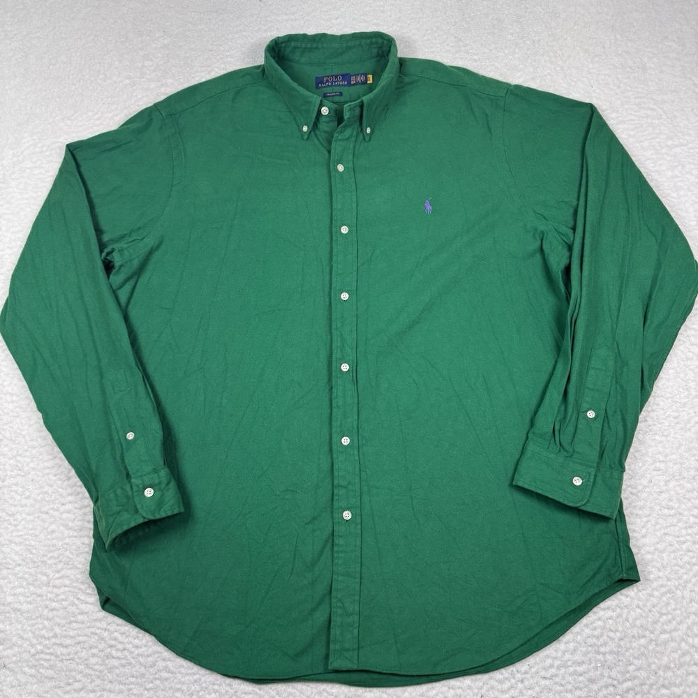 Polo Ralph Lauren Chamois Sport Shirt Men's 2XL‎ Classic Fit Green Button Front